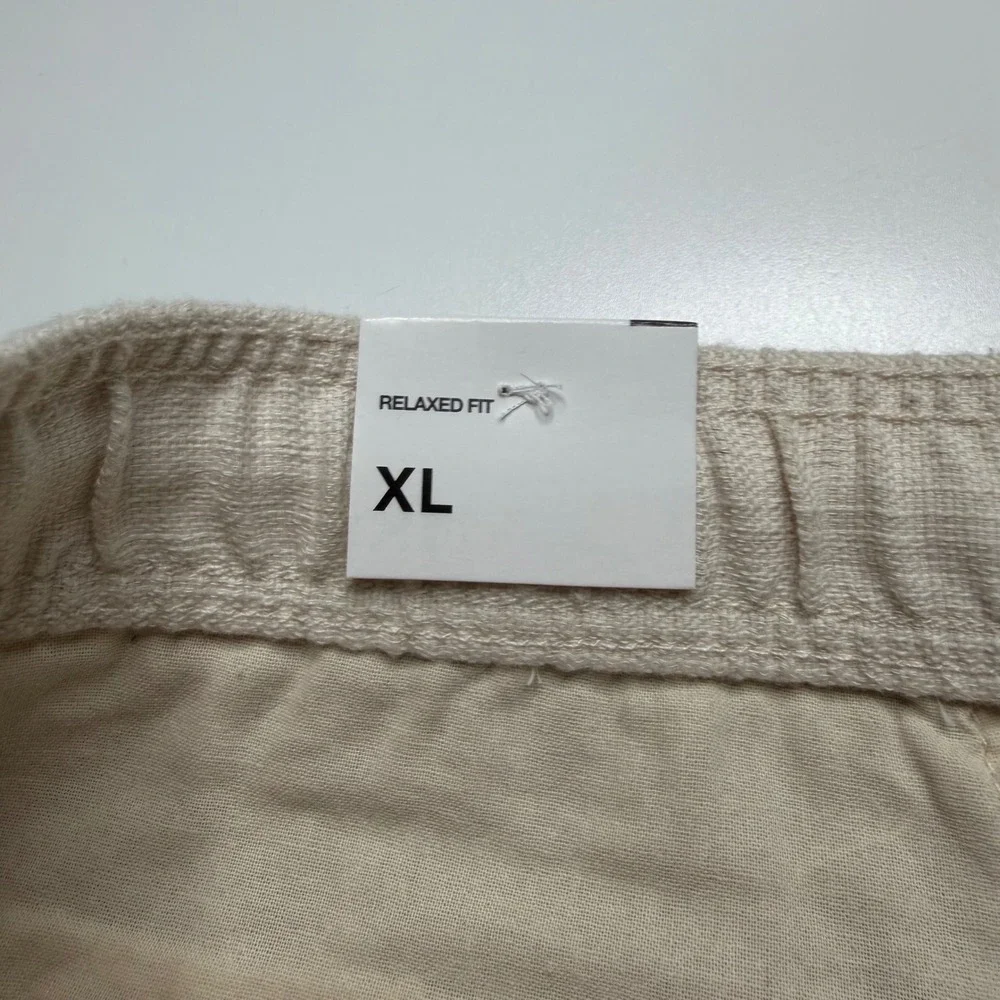 ZARA Relaxed Fit Trousers Cream Textured Drawstring Men's Size XL NWT
